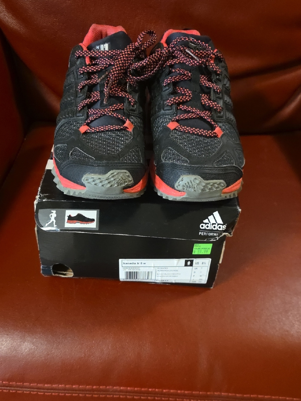 adidas Black and Coral Trail Running Sneakers